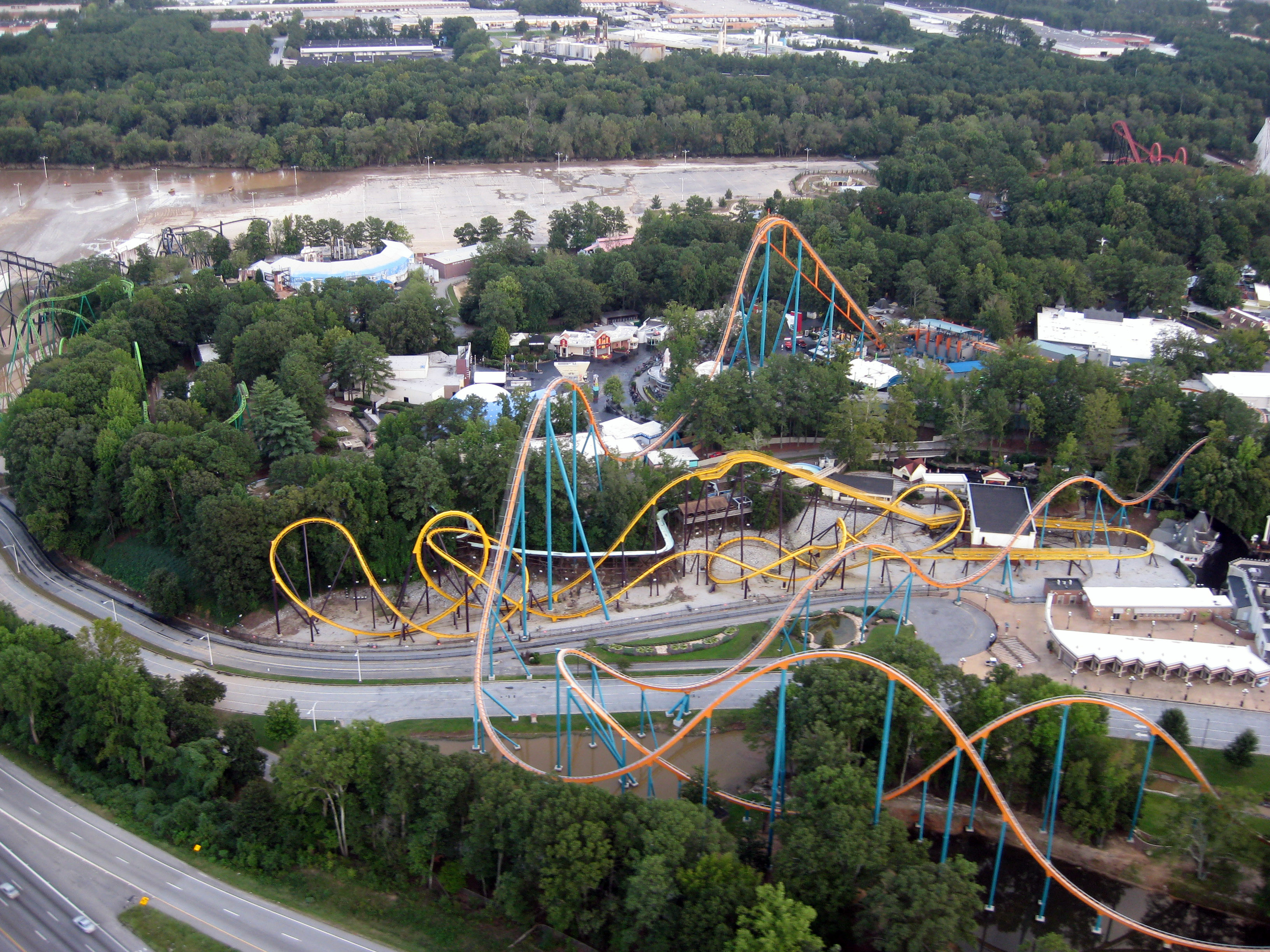 A real 2009 FEMA photograph of flooding at Six Flags Over Georgia