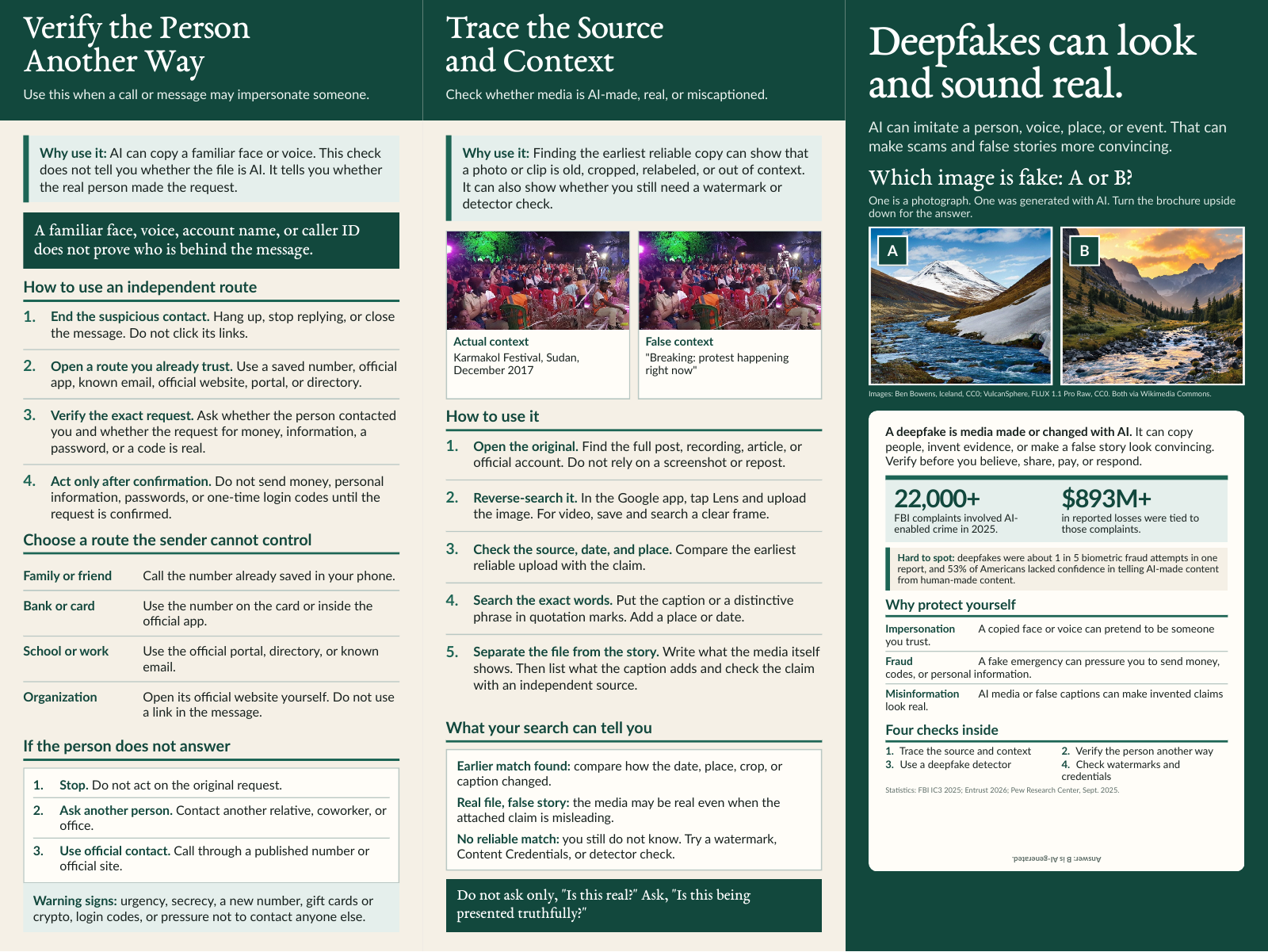 First side of the Spot the Fakes brochure, shared by both fold options